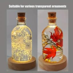 4pcs LED Wood Display Base Round USB Light Stand for Crystal Glass Resin Art Ornament Wooden Night Lamp Base LED Light Stand