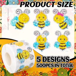 500 Pcs Bee Stickers Roll Laser Bumble Bee Seal Stickers Cartoon Animal Waterproof Self-Adhesive Reward Decals for Jars Bottle