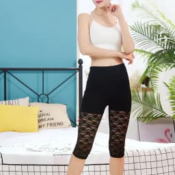 High Waist Safety Pants Women's plus Size Elastic Lace Mesh Bottoming Trousers Seven-Quarter Length Spring Fashion plus Size