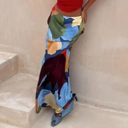 Vintage Pattern Print High Waist Maxi Skirts for Woman Elegant Slim Bodycon Skirt Spring Autumn Fashionable Long Skirts Harajuku