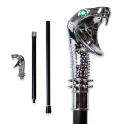 Polished Silver Cobra Head Handle Walking Cane Detachable Green Gem Eye Walking Stick Halloween Cosplay Prop for Men Women