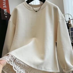 Matakawa Lace Patchwork Women Hoodies Solid Fake 2 Pieces Korean Fashion Sweatshirts Autumn Winter Loose Sweet Sudaderas Mujer