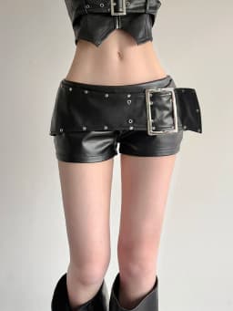 Women Black Gothic Emo Y2K Mini Shorts Sexy Wide Belt Leather Short Pants Low Waist Bodycon Shorts Micro Boot Short Summer 2026