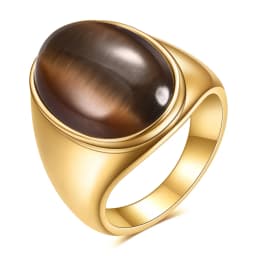 Oval Cat Eye Stone Stainless Steel Ring Gold Silver Plated Multi-color Statement Ring for Women Men