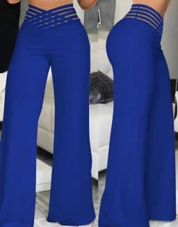Women Wide Leg Flared Pants 2024 Spring Casual Crisscross Sheer Mesh Patch High Waist Trousers Y2k Streetwear Elegant Work Pant