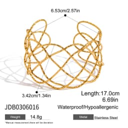Uworld Unique Stainless Steel Metal Wide Cuff Open Bracelet Bangle 18K Gold PVD Plated Waterproof Fashion Essential Jewelr