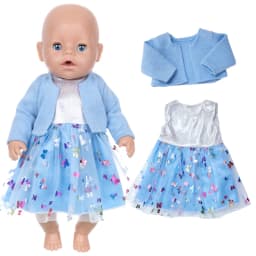 38cm doll clothes for 43cm Bebe doll boy clothes pants blue elephant set for 17" doll fur pajama