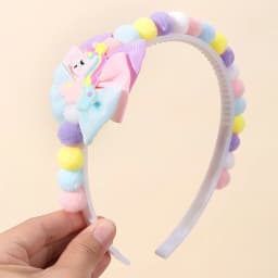 2Pcs Rabbit Fur Ball Headband Cute Rainbow Cartoon Unicorn Bow Hair Bands For Girls Children Kids Diadem Headdress Accessories