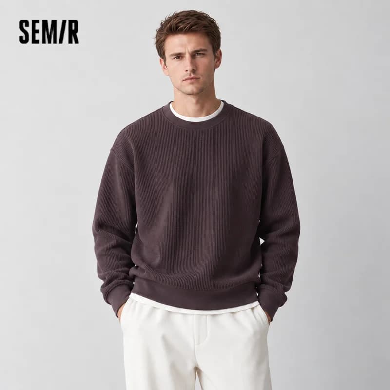 Semir Men Sweatshirt Fleece Lined Waffle Texture Layered Look Long Sleeve Everyday Style 2026 Winter Warm Layer Soft Comfort
