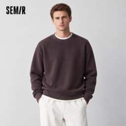 Semir Men Sweatshirt Fleece Lined Waffle Texture Layered Look Long Sleeve Everyday Style 2026 Winter Warm Layer Soft Comfort