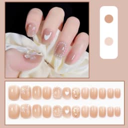 24Pcs Short Round Head Ballet Manicure Press On Nail Full Cover Artificial Coffin Fake Nails Wearing Reusable False Nails Art