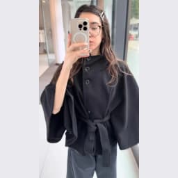 Women's Windbreaker Belted Cape Coat Oversized Jacket Stand Collar Top Autumn Single Breasted Loose Woolen Jackets Woman Clothes