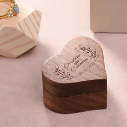 Free Customize Wedding Ring Box With Bag Heart Shape Personalized Custom Wood Ring Box Engagement Ring Boxs Christmas Gifts