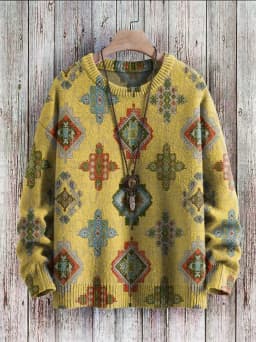 Vintage Pattern Print Knit Pullover Sweater Women For Men Sweater