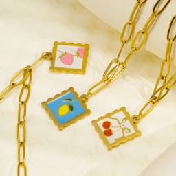 316L Stainless Steel Necklace - Whimsical Cherry Strawberry Charm Pendant, 17mm Square Hypoallergenic Dainty Jewelry for Women