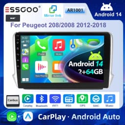 ESSGOO For Peugeot 208/2008 2012-2018 Android 14 10 inch Wireless Carplay Android auto Car stereo radio GPS Navi WIFI swc Bt FM