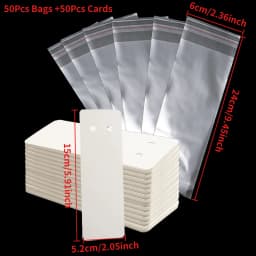 50Pcs Kraft Paper Card with 50Pcs Self-Adhesive Bags Blank Cardboard Holder Tags For Long Drop Earring Jewelry Display Packaging