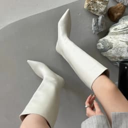 Aneikeh 2027 Fashion Sexy Pointed Low Heels Knee Long Boots Women's Spring/Autumn PU Sewing Party Ball Western Boots 35-42