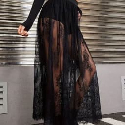 Sexy Lace See-through Half Skirt A-Line Long Evening Club Skirt Spring Summer Elastic mid Waist Nylon Fabric Hollow out Design