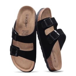 Comwarm Genuine Suede Sandals For Women Men Cork Footbed Adjustable Slides Anti-slip Fashion Unisex Slippers With Arch Support