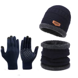3Pcs Winter Beanie Hat Scarf Gloves Set Fleece Lined Knit Thermal Warm Touch Screen Unisex Windproof Cold Weather Outdoor Set