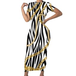 Retro Chains Bodycon Dress Summer Leopard Print Cute Maxi Dresses Women Short Sleeve Graphic Street Fashion Dress 3XL 4XL 5XL