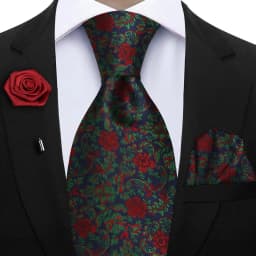 Peacock Blue Floral Print 2-Piece Tie & Pocket Square Set for Men Wedding Business Casual Stylish Accessories