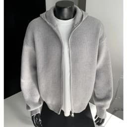 2026 New Autumn Winter Simple Solid Color Knitted Hoodie Men Japan Korean Fashion Casual Loose Double Zipper Hooded Jacket