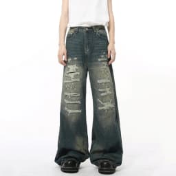 IEFB High Street Men's Denim Pants Hole Worn-out Streetwear Trousers Straight Wide Leg Casual Male Jeans New Autumn 2024 9C8513