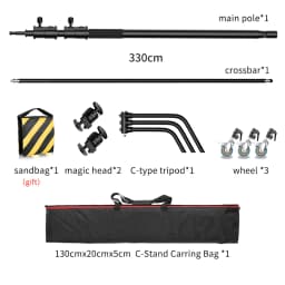 Black C Stand SH 2.6M/3.3M Stainless Steel Foldable Light Stand Tripod Magic Leg Photography C-Stand For Spot Light,Softbox