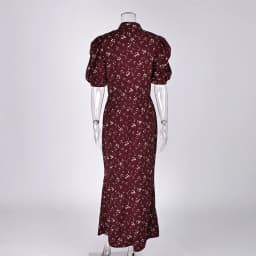Linad Spring Elegant Print Long Dress Vintage High Waist Puff Sleeve Dresses Lady Casual Chiffon Turtleneck Dress For Women 2026