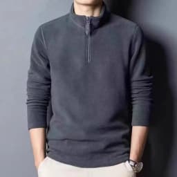 2025 New Men's Fleece Lined Thickened Long Sleeve Zipper Hoodie Half High Collar Warm Sweatshirt Casual Style Autumn Winter T...