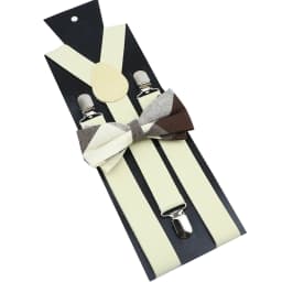 Cotton Brown Plaid Bowtie Suspender Set Elastic Braces Men Black Grey Butterfly Straps Wedding Dress Suit Skirt Accessories Gift