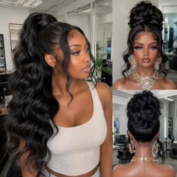 Body Wave 360 Full Lace Wigs Human Hair Pre Plucked HD 180% Density Brazilian Ponytail Hair Wavy Wig Pre-cut Drawstring Lace Brazilian Ponytail Hair Wavy