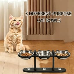 Black Cat Ear 3 Bowls Rack Elevated Cat Feeder Stand Non-slip Silicone Waterproof Anti-dirty Cat Bowl Mat for Cats Dogs