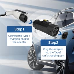 EVqiaoyi Type1 to Type2 EV Adapter 32A 7KW from SAE J1772 Pile to Type2 EV Charging Converter for EU Standard Cars