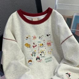 Loose Fit Long Sleeve Pure Cotton Crew Neck Sweatshirt Women's Cartoon Embroidery Early Autumn Hong Kong Style Design Sen...