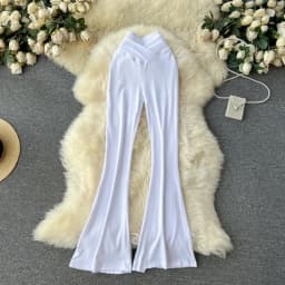 Women Solid High Waist Flare Pants Wide Leg Korean Fashion Elegant Casual Vintage Autumn Streetwear Clothing