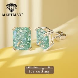 Bocarman Ice Cut Zircon Stud Earrings S925 Silver Paraiba Tanzanite Blue Mint Green Rectangular Multicolor Women Fine Jewelry
