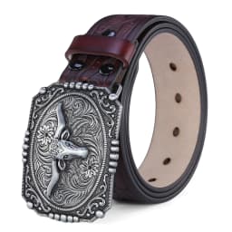 Western Belt Men Genuine Leather Belts for Men Cowboy Cowgirl Big Letters Buckle Gold Male Belts Long Black Brown Quality