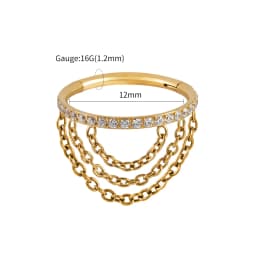 Right Grand ASTM F136 Titanium CZ Hinged Clicker Segment with Triple Chain Cartilage Earring Hoop 8-12mm Helix Conch Piercing