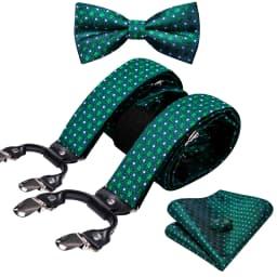 Burgundy Black White  Mens Suspender Adjustable 6 Clips Jacquard Braces Bowtie Hanky Cufflinks Set Silver Gold