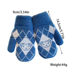 Kids Winter Knit Mittens Fleece Warm Argyle Plaid Simple Bear Jacquard Stretchy Rib Cuff Cold‑proof Vintage Style Gloves 2026