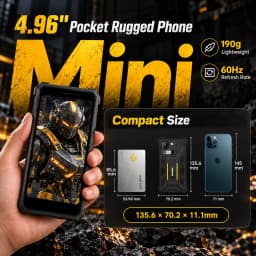 YACDELO ROCK V1 Mini Rugged Phone Compact Size 4.96" Display 3GB 32GB Removable 3000mAh Battery Android 16 GO Light Weight Phone