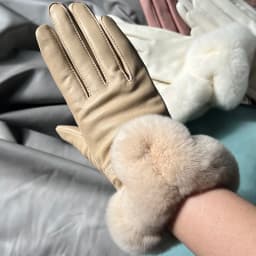 Autumn winter women's genuine leather gloves 100% real rex rabbit fur genuine sheepskin mittens black red blue pink
