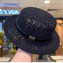 New Flat Top Sun Hat 2026 Delicate Weaving Straw Hat Summer Straw Hat Pearl New Elastic Ribbon Hat Sombreros Chapeau Femme