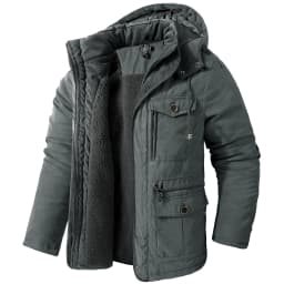 Men Oversized Hooded Lamb Fleece Parkas Men Thick Multi Pocket Mid Length Outerwear Winter Thick Parkas Males Thermal Parkas