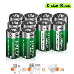 PALO 1.5V D Size Rechargeable Battery Type-C USB Charging LR20 Li-ion Batteries R20 Lithium Battery for Heater Gas Stove