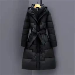 Long Knee Length Down Cotton Jacket for Women's Clothing in Winter 2025, New Hooded Waist Cinching and Slim Cotton Jacket, Thick