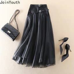 Y2k Skirts Women Clothing Patchwork Gauze A-line Saia High Waist Fashion Jupe Contrast Color Casual Skirt Faldas Mujer De Moda